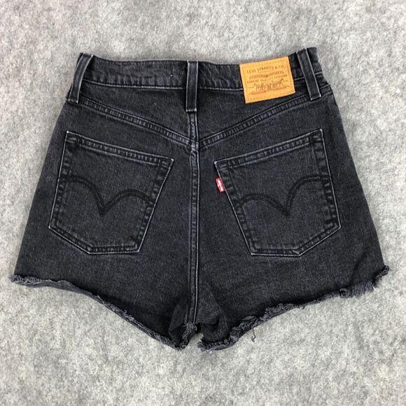 Levi’s- Premium Ribcage Shorts Black High Rise Cut Off Frayed Hem Faded - Picture 3 of 12
